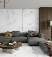 Modern living room with marble walls