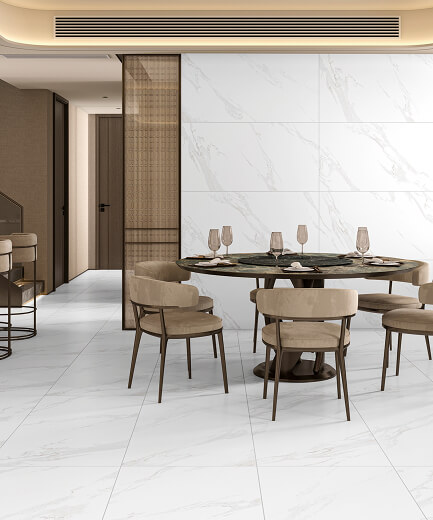 Bright tiled dining room