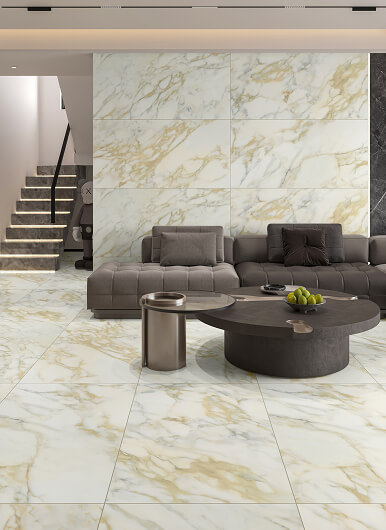 Living room with marble flooring