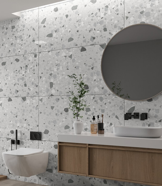 Modern interior finished with terrazzo tiles